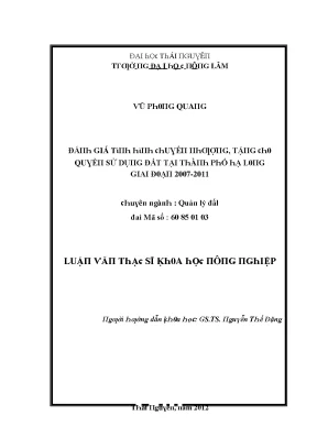 Luận văn đánh giá tình hình chuyển nhượng tặng cho quyền sử dụng đất tại thành phố hạ long giai đoạn 2007 2011