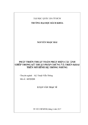 Luận văn thạc sĩ kỹ thuật viễn thông phát triển thuật toán phát hiện các ảnh ghép trong kỹ thuật pháp chứng và triển khai mô hình hệ thống nhúng