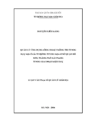 Luận văn quản lý ứng dụng công nghệ thông tin trong dạy học ở các trường trung học cơ sở quận đồ sơn thành phố hải phòng trong giai đoạn hiện nay