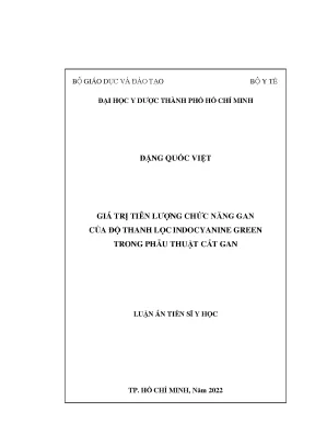 Luận án tiến sĩ giá trị tiên lượng chức năng gan của độ thanh lọc indocyanine green trong phẫu thuật cắt gan