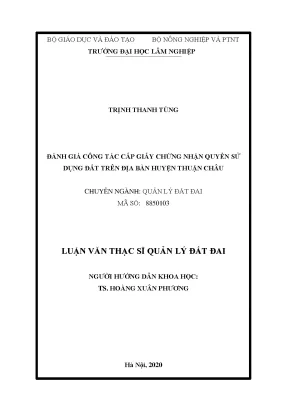 Luận văn đánh giá công tác cấp giấy chứng nhận quyền sử dụng đất trên địa bàn huyện thuận châu