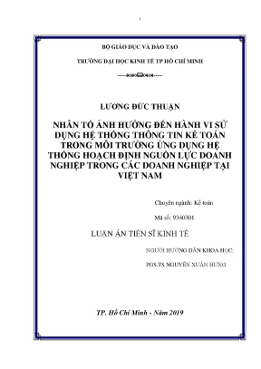 Luận văn nhân tố ảnh hưởng đến hành vi sử dụng hệ thống thông tin kế toán trong môi trường ứng dụng hệ thống hoạch định nguồn lực doanh nghiệp trong các doanh nghiệp tại việt nam