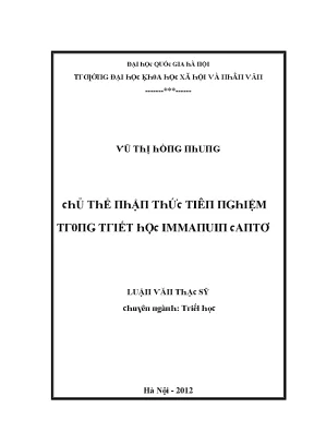 Luận văn chủ thể nhận thức tiên nghiệm trong triết học immanuin cantơ