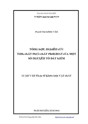Luận văn tổng hợp nghiên cứu tính chất phức chất picolinat của một số nguyên tố đất hiếm