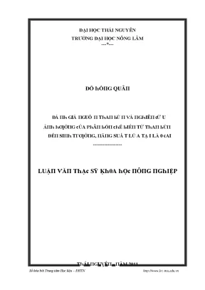 Luận văn đánh giá nguồn than bùn và nghiên cứu ảnh hưởng của phân bón chế biến từ than bùn đến sinh trưởng năng suất lúa tại lào cai
