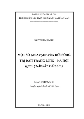 Luận văn một số khía cạnh của đời sống thị dân thăng long hà nội qua khảo sát văn bia