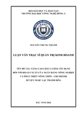 Nâng cao chất lượng tín dụng đối với hộ sản xuất của ngân hàng nông nghiệp và phát triển nông thôn chi nhánh huyện ngọc lặc thanh hóa 2