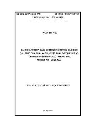 Luận văn đánh giá tính đa dạng sinh học và một số đặc điểm cấu trúc của quần xã thực vật thân gỗ tại khu bảo tồn thiên nhiên bình châu phước bửu tỉnh bà rịa vũng tàu