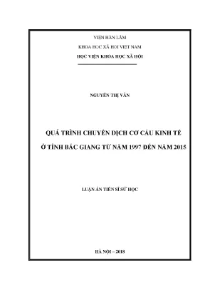 Luận án tiến sĩ sử học quá trình chuyển dịch cơ cấu kinh tế ở tỉnh bắc giang từ năm 1997 đến năm 2015