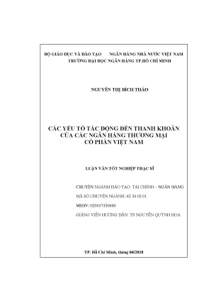 Luận văn thạc sĩ các yếu tố tác động đến thanh khoản của các ngân hàng thương mại cổ phần việt nam