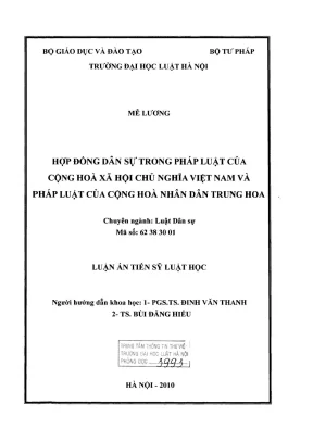 Luận án tiến sĩ luật học hợp đồng dân sự trong pháp luật của cộng hoà xã hội chủ nghĩa việt nam và pháp luật của cộng hoà nhân dân trung hoa