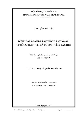 Luận văn biện pháp quản lý hoạt động dạy học ở trường thpt thị xã từ sơn tỉnh bắc ninh