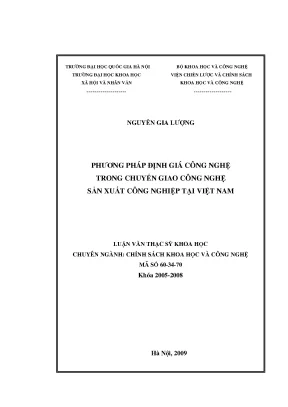 Luận văn thạc sĩ phương pháp định giá công nghệ trong chuyển giao công nghệ sản xuất công nghiệp tại việt nam