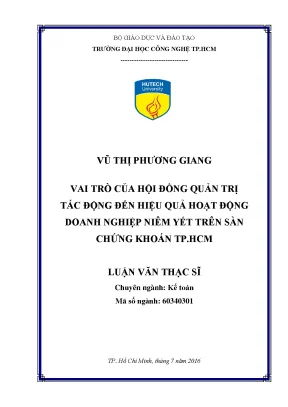 Luận văn vai trò của hội đồng quản trị tác động đến hiệu quả hoạt động doanh nghiệp niêm yết trên sàn chứng khoán tp hcm