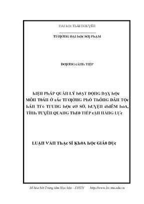 Luận văn biện pháp quản lý hoạt động dạy học môn toán ở các trường phổ thông dân tộc bán trú thcs huyện chiêm hóa tỉnh tuyên quang theo tiếp cận năng lực