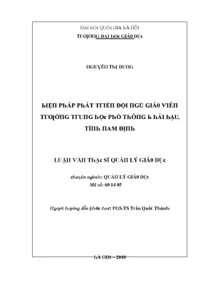 Luận văn biện pháp phát triển đội ngũ giáo viên trường trung học phổ thông b hải hậu tỉnh nam định