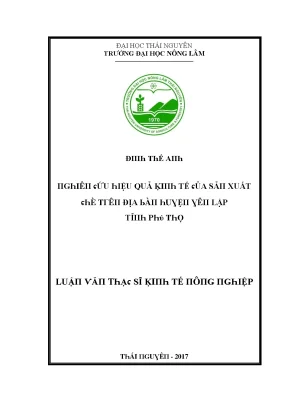 Luận văn nghiên cứu hiệu quả kinh tế của sản xuất chè trên địa bàn huyện yên lập tỉnh phú thọ