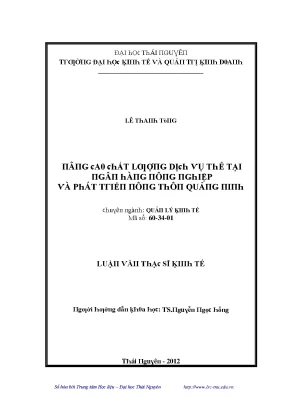 Luận văn nâng cao chất lượng dịch vụ thẻ tại ngân hàng nông nghiệp và phát triển nông thôn quảng ninh