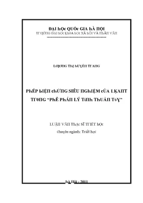 Luận văn phép biện chứng siêu nghiệm của i kant trong phê phán lý tính thuần túy