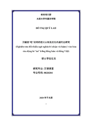 Luận văn nghiên cứu đối chiếu ngữ nghĩa tri nhận và hàm ý văn hóa của động từ ăn trong tiếng hán và tiếng việt