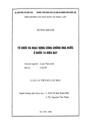 Luận án tiến sĩ luật học tổ chức và hoạt động công chứng nhà nước ở nước ta hiện nay