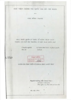 Luận án phó tiến sĩ khoa học luật học nhà nước quản lý kinh tế bằng pháp luật trong cơ chế thị trường ở việt nam hiện nay