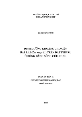 Luận án tiến sĩ dinh dưỡng khoáng cho cây bắp lai zea mays l trên đất phù sa ở đồng bằng sông cửu long