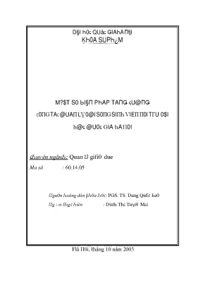 Luận văn một số biện pháp tăng cường công tác quản lý đời sống sinh viên nội trú đại học quốc gia hà nội