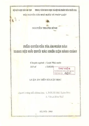 Luận án tiến sĩ luật học thẩm quyền của toà án nhân dân trong việc giải quyết các khiếu kiện hành chính