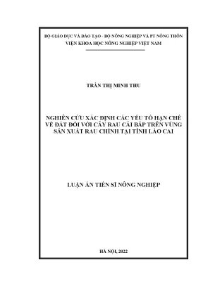 Luận án tiến sĩ nghiên cứu xác định các yếu tố hạn chế về đất đối với cây rau cải bắp trên vùng sản xuất rau chính tại tỉnh lào cai