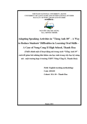 Luận văn thạc sĩ adapting speaking activities in tieng anh 10 a way to reduce students difficulties in learning oral skills a case of nong cong ii high school thanh hoa