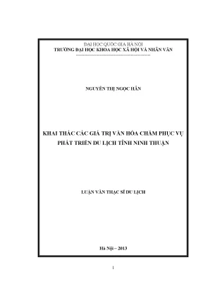 Luận văn thạc sĩ khai thác các giá trị văn hoá chăm phục vụ phát triển du lịch tỉnh ninh thuận