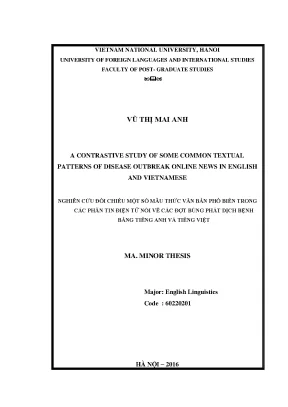 Luận văn thạc sĩ a contrastive study of some common textual patterns of disease outbreak online news in english and vietnamese
