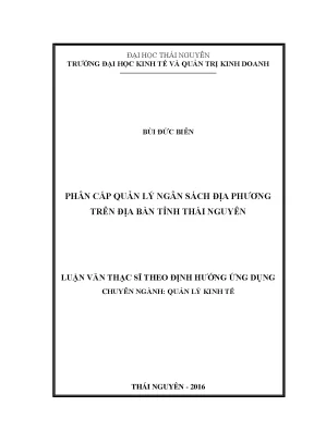 Luận văn phân cấp quản lý ngân sách địa phương trên địa bàn tỉnh thái nguyên