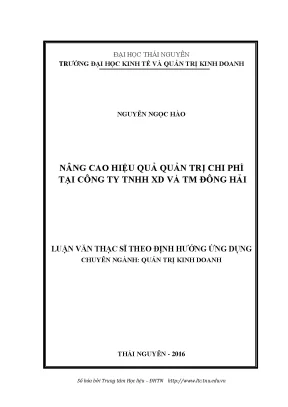 Luận văn nâng cao hiệu quả quản trị chi phí tại công ty tnhh xd và tm đông hải