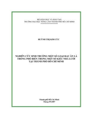Luận văn thạc sĩ khoa học cây trồng nghiên cứu sinh trưởng một số loại rau ăn lá trồng phổ biến trong một số kiểu nhà lưới tại thành phố hồ chí minh