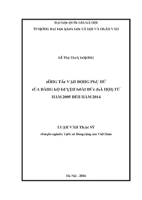 Luận văn công tác vận động phụ nữ của đảng bộ huyện hoài đức hà nội từ năm 2005 đến năm 2014