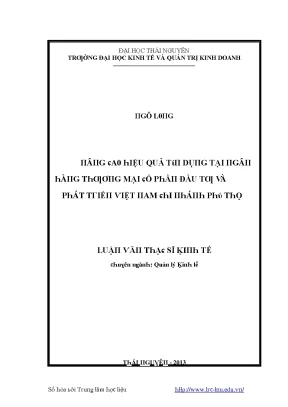 Luận văn nâng cao hiệu quả tín dụng tại ngân hàng thương mại cổ phần đầu tư và phát triển việt nam chi nhánh phú thọ