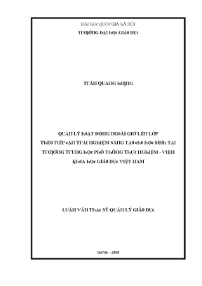 Luận văn quản lý hoạt động ngoài giờ lên lớp theo hướng tiếp cận trải nghiệm sáng tạo cho học sinh tại trường trung học phổ thông thực nghiệm