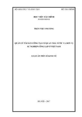 Luận án tiến sĩ kinh tế quản lý tài sản công tại cơ quan nhà nước và đơn vị sự nghiệp công lập ở việt nam