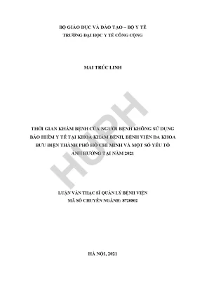 Thời gian khám bệnh của người bệnh không sử dụng bhyt tại khoa khám bệnh bệnh viện đa khoa bưu điện thành phố hồ chí minh và một số yếu tố ảnh hưởng năm 2021