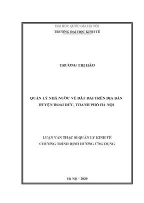Luận văn quản lý nhà nước về đất đai trên địa bàn huyện hoài đức thành phố hà nội