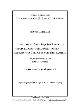 Luận văn hoàn thiện công tác quản lý thuế giá trị gia tăng đối với các doanh nghiệp tại chi cục thế thị xã từ sơn tỉnh bắc ninh