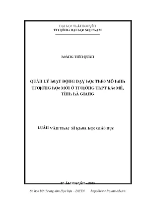 Luận văn quản lý hoạt động dạy học theo mô hình trường học mới ở trường thpt bắc mê tỉnh hà giang
