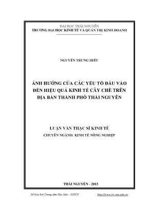 Luận văn ảnh hưởng của các yếu tố đầu vào đến hiệu quả kinh tế cây chè trên địa bàn thành phố thái nguyên
