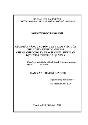 Luận văn giải pháp nâng cao động lực làm việc của nhân viên kinh doanh tại chi nhánh công ty trách nhiệm hữu hạn dịch vụ thương mại mesa