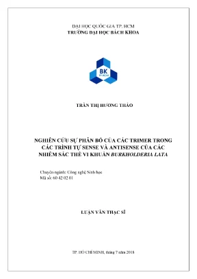 Luận văn thạc sĩ công nghệ sinh học nghiên cứu sự phân bố của các trimer trong các trình tự sense và antisense của các nhiễm sắc thể vi khuẩn burkholderia lata