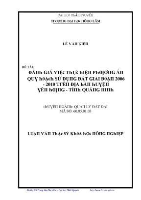 Luận văn đánh giá việc thực hiện phương án quy hoạch sử dụng đất giai đoạn 2006 2010 trên địa bàn huyện yên hưng tỉnh quảng ninh