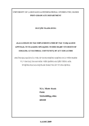 Luận văn challenges in the implementation of the task based approach to teaching speaking to non major students of english at national university of art education