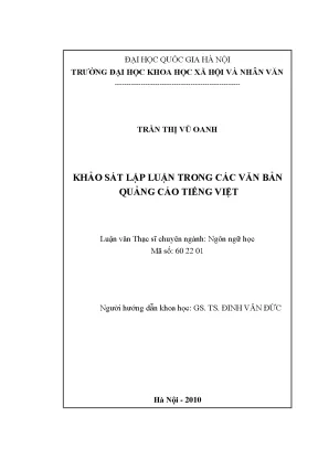 Luận văn thạc sĩ khảo sát lập luận trong các văn bản quảng cáo tiếng việt